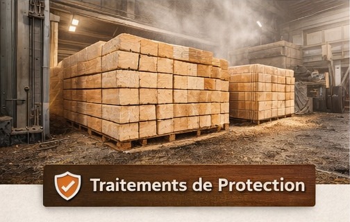 traitement du bois en usine apres découpe