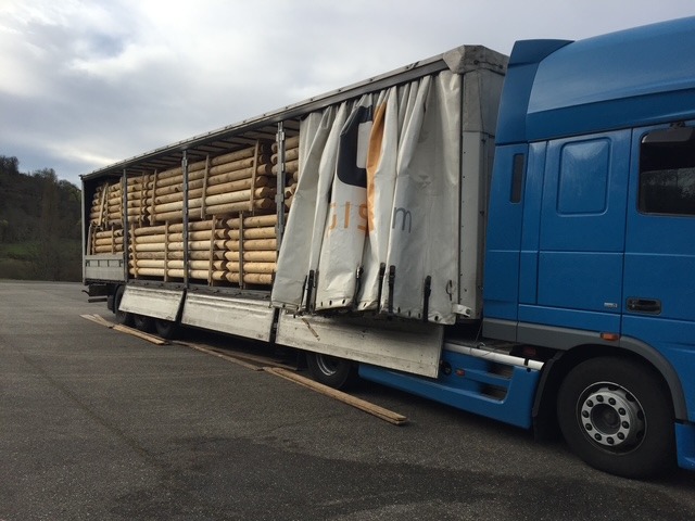 Poids lourd avec des rondins calibrés